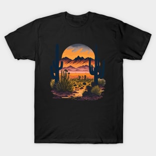 Cactus king of desert beautiful Sunset and Mountains T-Shirt